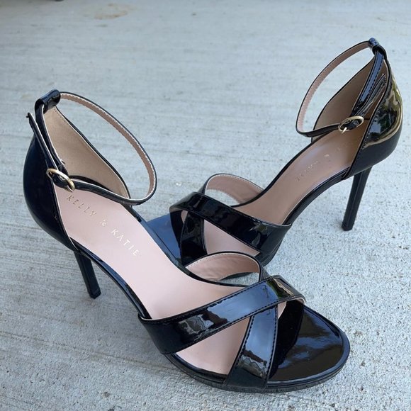 Kelly & Katie SIZE 9 Sanesa Black Vegan Patent Leather Glam Stiletto Sandal - Picture 4 of 6